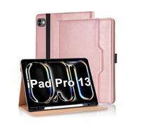 Vkooer Case for iPad Pro 13 Inch Case M4 2024, PU Leather Business Folio Flip Cover Multi-Angle Viewing Smart Stand Cover with Pocket, Hand Strap, Support Auto Sleep/Wake - Rose gold