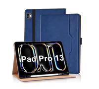 Vkooer Case for iPad Pro 13 Inch Case M5 2025/M4 2024, PU Leather Business Folio Flip Cover Multi-Angle Viewing Smart Stand Cover with Pocket, Hand Strap, Support Auto Sleep/Wake - Blue