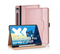 Vkooer Case for Lenovo Idea Tab Pro 12.7 Zoll 2025/Lenovo Tab P12 Pro 2025, PU Leather Business Folio Flip Cover Multi-Angle Viewing Smart Stand Cover with Pocket/Hand Strap - Rose gold