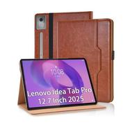Vkooer Case for Lenovo Idea Tab Pro 12.7 Zoll 2025/Lenovo Tab P12 Pro 2025, PU Leather Business Folio Flip Cover Multi-Angle Viewing Smart Stand Cover with Pocket/Hand Strap - Brown