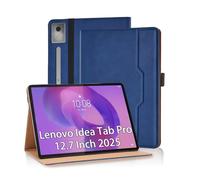 Vkooer Case for Lenovo Idea Tab Pro 12.7 Zoll 2025/Lenovo Tab P12 Pro 2025, PU Leather Business Folio Flip Cover Multi-Angle Viewing Smart Stand Cover with Pocket/Hand Strap - Blue
