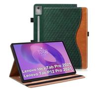 Vkooer Case for Lenovo Idea Tab Pro 12. inch 2025/Lenovo Tab P12 Pro 2025, with Pencil Holder & Pocket Leather Folio Cover with Multi Angle Stand for Lenovo Tab P12 Pro gen2 - Dark green