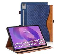 Vkooer Case for Lenovo Idea Tab Pro 12. inch 2025/Lenovo Tab P12 Pro 2025, with Pencil Holder & Pocket Leather Folio Cover with Multi Angle Stand for Lenovo P12 Pro gen2 - Dark blue