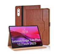 Vkooer Case for Lenovo Yoga Tab Plus 12.7 Inch 2025 PU Leather Folio Flip Business Cover Multi-Angle Viewing Stand Protective Cover with Pocket & Pencil Holder for Lenovo Yoga Tab Plus- Brown