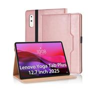 Vkooer Case for Lenovo Yoga Tab Plus 12.7 Inch 2025 PU Leather Folio Flip Business Cover Multi-Angle Viewing Stand Protective Cover with Pocket & Pencil Holder for Lenovo Yoga Tab Plus- Rose gold