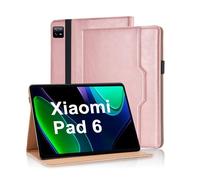 Vkooer Case for Xiaomi Pad 6/ Xiaomi Mi Pad 6 Pro 11 Inch 2023, PU Leather Business Folio Flip Cover Multi-Angle Viewing Smart Stand Cover with Pocket, Hand Strap, Support Auto Sleep/Wake - Rose gold