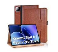 Vkooer Case for Xiaomi Pad 8 / Pad 8 Pro 2025 11.2 Inch/Xiaomi Pad 7 /Pad 7 Pro 2024, PU Leather Business Folio Flip Cover Multi-Angle Viewing Smart Stand Cover with Pocket/Hand Strap- Brown
