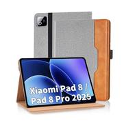 Vkooer Case for Xiaomi Pad 8 / Pad 8 Pro 2025 11.2 Inch/Xiaomi Pad 7 /Pad 7 Pro 2024, PU Leather Business Folio Flip Cover Multi-Angle Viewing Smart Stand Cover with Pocket/Hand Strap- Grey