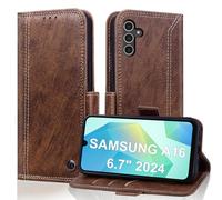 Vkooer Mobile Phone Case for Samsung Galaxy A16, Premium Leather Protective Case with Foldable Stand, Card Slot, RFID Protection, Flip Case Wallet Case Cover, Brown