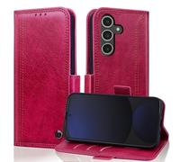 Vkooer Mobile Phone Case for Samsung Galaxy S24 FE 5G Case, Premium Leather Protective Case [Foldable Stand Card Slot] [RFID Protection] Flip Case for Galaxy S24 FE 5G Flip Case Wallet Case Cover, Red