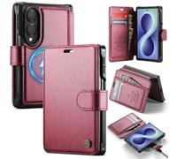 Vkooer Wallet Flip Case Compatible with Samsung Galaxy Z Fold 8（7.6 Inch, Built-in Magnetic Ring PU Leather Folio Protective Cover, RFID Blocking Card Slots, Support Wireless Charging -Red