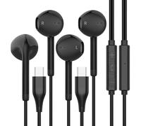 Vkozlm USB C Headphones Wired for iPhone 16 15, iPad Pro Air Mini, Wired Earbuds for iPad 10, MacBook, Lenovo, Type C Earphones for Google Pixel, Samsung, Microphone, Volume Control, 2 Pack Black