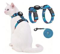 VKPETFR Cat Harness and Leash Set with Airtag Holder for Walking & Travelling, Escape Proof Cat Harness for Small Medium Large Kitten, Adjustable Lightweight Soft Cat Vests(Green Print)