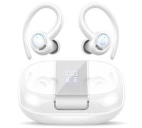 VKROBAG Wireless Earbuds, Bluetooth 5.3 Headphones with ENC Noise Canceling Mic, 48H Sport Ear Buds with Earhooks, 3D Stereo, LED Display, IPX7 Waterproof Wireless Earphones for Gym, Running, White
