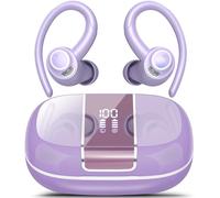 VKROBAG Wireless Earbuds Sport, Bluetooth 5.3 Headphones with ENC Noise Canceling Mic, 48H Ear Buds with Earhooks, 3D Stereo, LED, IPX7 Waterproof Wireless Earphones for Running, Gym, Workout, Purple
