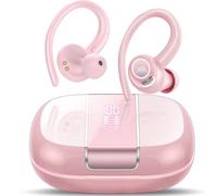 VKROBAG Wireless Earbuds Sport, Bluetooth 5.3 Headphones with ENC Noise Canceling Mic, 48H Ear Buds with Earhooks, 3D Stereo, LED, IPX7 Waterproof Wireless Earphones for Running, Gym, Workout, Pink