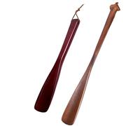 VKSG 2PCS Wooden Shoehorns 9.7in 15in Shoe Horn for Kids Women Men Shoe Spoon Helper,Wine+Brown