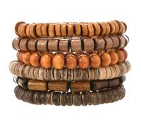 VKSG 6pcs Wooden Bead Bracelet Set For Men & Women - Stackable Boho Bracelets, Adjustable Grunge Wristbands-Funky Style, Father'S Day, Mother'S Day, Christmas, Birthdays, Thanksgiving Bracelets Gifts