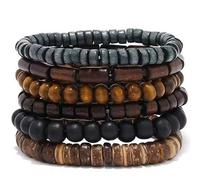 VKSG 6pcs Wooden Bead Bracelet Set For Men & Women - Stackable Boho Bracelets, Adjustable Grunge Wristbands-Funky Style, Father'S Day, Mother'S Day, Christmas, Birthdays, Thanksgiving Bracelets Gifts