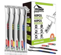 VKshop Bulk Disposable Toothbrush with Toothpaste, 60PS Individually Wrapped Travel Toothbrush Sets,Soft Toothbrushes Perfect for Homeless, Travel, Hotels, Charities, Dentists(Black,Toothpaste 5g)