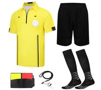 VKT 5Pcs Soccer Referee Shirt Jersey Kit Official Short Sleeve Ref Shirts Uniform Halloween Costume for Men & Women Yellow S
