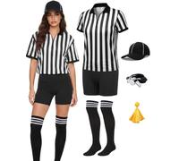 VKT 6 Pcs Women Referee Costume Set Ref Shirt for Football Halloween | Halloween Referee Costume Include Referee Shirt,Pant, Hat, Knee Socks, Whistle Yellow Penalty Flag For Sports Themes