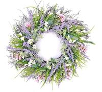VKTY 55CM Spring Summer Artificial Daisy Lavender Wreath, Wildflower Summer Silk Wreaths for Front Door Home Wall Wedding Festival Farmhouse Holiday Decor