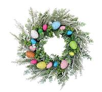 VKTY Easter Wreath with Colorful Eggs and Green Leaves Artificial Easter Egg Wreath Rustic Spring Wreath for Front Door Wall Easter Decorations