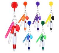 Vkyipg 6Pack Badge Reel Pens with Neon Marker, Mini Highlighter, LED Keychain