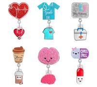 Vkyipg Cute Nurse Badge Reel, 6pcs Funny Nursing ID Card Glitter Badge Holder Retractable Clip Nurse Name Tag Holder