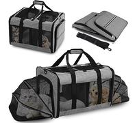 VKYSTAR Portable 2-in-1 Pet Carrier,Double Compartment Cat & Dog Carrier for 2 Cats,Expandable Medium Dogs Large Cat Carrier with Sturdy Base,Breathable,Good for Traveling Walking Camping（Grey）