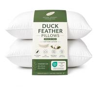 VL 1200gsm Duck Feather Pillows 2 Pack Soft Anti-Allergic Dust Mite Hotel Quality Luxury Cotton Soft Fluffy Best Down Pillow Pair for Back and Side Sleepers (Duck pillow (Set of 2 Cotton cover))