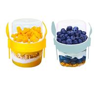 VL 2PCs Yogurt Pots Reusable 500ml Yoghurt Container with Spoon & Fork BPA free Breakfast Pots to GO Muesli Cereal On the Go Dishwasher Safe Lunch Box Oatmeal Jars, Set of 2 (Grey, Yellow)