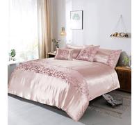 VL Aisha Butterfly Sequin Duvet Cover Set Deluxe Satin Feel Quilt Cover with Pillow cases Soft Durable Polyester Bedding (Pink, Single Cover Set)