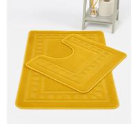 VL Bath Mat Sets 2 Piece Washable 50x80cm - Soft Toilet Mat and Matching Pedestal Mat with Diem Key Pattern - Non-Slip, Quick-Dry, Machine Washable Bathroom Rug for Everyday (lemon)