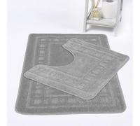 VL Bath Mat Sets 2 Piece Washable 50x80cm - Soft Toilet Mat and Matching Pedestal Mat with Diem Key Pattern - Non-Slip, Quick-Dry, Machine Washable Bathroom Rug for Everyday (silver)