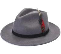 VL Classic Wool Fedora Hat for Men & Women Broad Brim Handmade Appearance with Feather Trim & Adjustable Headband Refined Unisex Concept (UK, Alpha, XL, Grey)