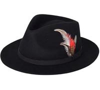 VL Classic Wool Fedora Hat for Men & Women Broad Brim Handmade Appearance with Feather Trim & Adjustable Headband Refined Unisex Concept (UK, Alpha, S, Black)