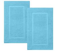 VL Pack of 2 Washable Egyptian Cotton Terry Bath Mats - 850 GSM, Super Absorbent, Soft & Durable - Bathroom Floor Rugs, 50x80cm, for Shower, Tub, Sink, Toilet & More (Aqua)