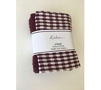 VL Sara Textile 4 Pack Mono Check Terry Tea Towels 100% Cotton (Burgundy)