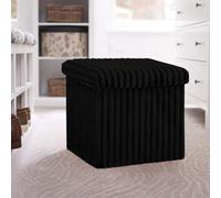 VL Teddy Fleece Storage Ottoman Box Stool Footstool Bench Seat Toy Chest Foot Rest Organizer Blanket Trunk Footrest Cabinet, Black, Small