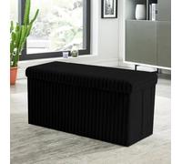 VL Teddy Fleece Storage Ottoman Box Stool Footstool Bench Seat Toy Chest Foot Rest Organizer Blanket Trunk Footrest Cabinet, Black, Large