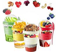 VL Yogurt Pots Spoon Reusable 600ML Overnight Oats Muesli Cup with Lid BPA free Breakfast Cereal To Go Dishwasher Safe Snack Lunch Oatmeal Jars Travel Meal Food Container 20 oz (4 Pack)