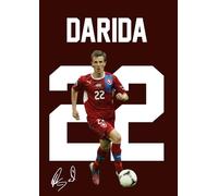 Vladimir Darida Signed Poster Print - Czech Republic National Team Midfield Tribute Wall Art with Signature & Jersey No. 22 - Captain Memorabilia for Football Fans, A3 Poster + Gold Frame