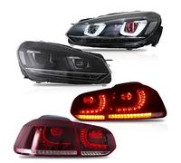 VLAND LED Headlight and Red Clear Rear Lights Fit for 2010-2013 Volkswagen GOLF MK6(Not for GOLF 6 GTI&R), LED Headlamp and Tail Lights with DRL Sequential Turn Signal, Front Lights with Demon Eyes