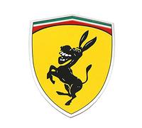 vlandho 1Pcs Aluminum Creative Funny Humor Spoof Prank Sticker For Ferrari Donkey Logo Emblem Badge Metal Car Styling Sticker Decal Left