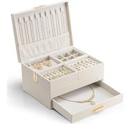 Vlando 3 Layer Jewelry Box - Women Jewelry Box with Retractable Tray - Jewelry Organizers with Drawer for Necklaces, Rings, Bracelets, Earrings, Gift for Couples Mom Girls - Could White