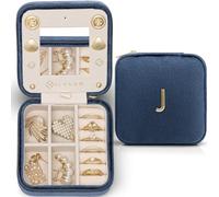 Vlando Birthday Gifts for Women Friendship, Personalized Initial Jewelry Box, Friendship Gifts for Women Friends, Travel Essentials Small Jewelry Box, Travel Box for Girls - Letter J, Dark Blue