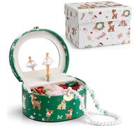 Vlando Christmas Gifts, Jewellery Box for Girls, Music Box with Ballerina, Gift Box for Kids, Childrens, Womens (Christmas Printed-Green)