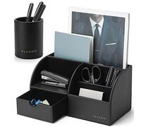 Vlando Elegant Leather Desk Organiser Set with Drawer, Pen Holder, Tablet PC & Remote Control Holder